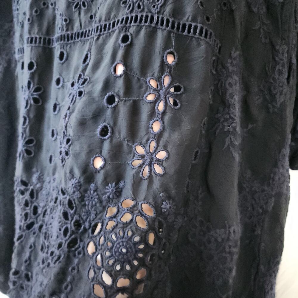 Johnny Was Embroidered Floral Eyelet Patchwork Dress black goth M tunic coastal - Picture 8 of 12